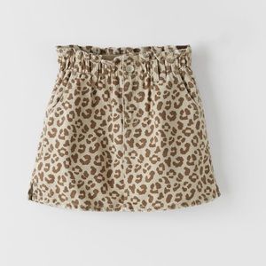 Zara Kids Animal Print Paperbag Denim Skirt